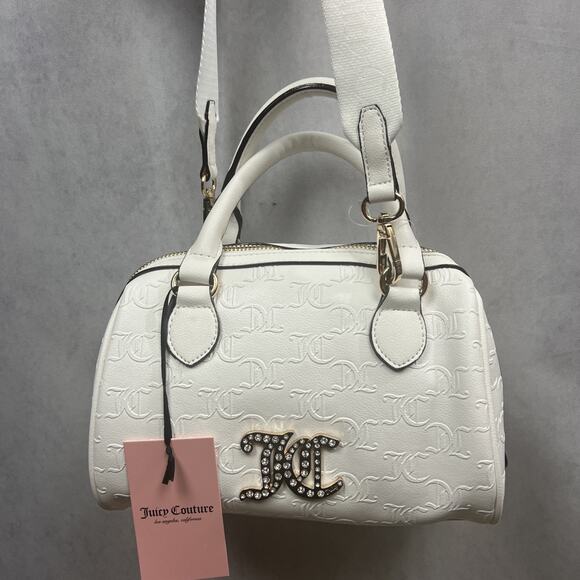 JUICY COUTURE Monogram/Gold White Satchel Bag With Bonus Mini Bag NWT - Picture 10 of 11